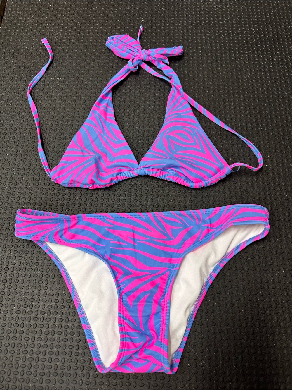 Xhilaration Pink and Blue Zebra Print Triangle Bikini
